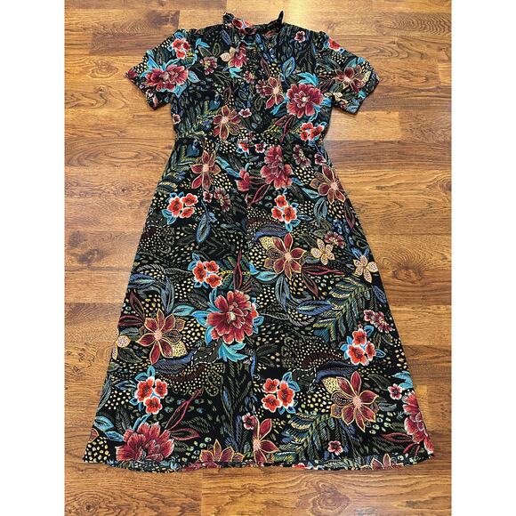 Maia Women’s Floral Print Tie Neck Midi Dress Sz 14 Elegant Boho Sophistication - Picture 2 of 8